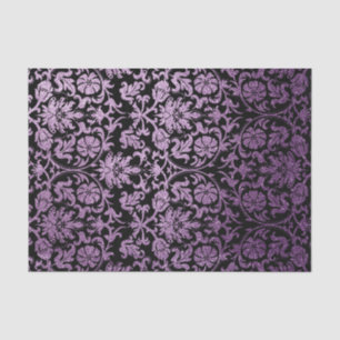 Papier Mousseline Black et Parties scintillant Purple Floral Damask