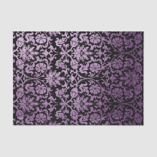 Papier Mousseline Black et Parties scintillant Purple Floral Damask (Recto)