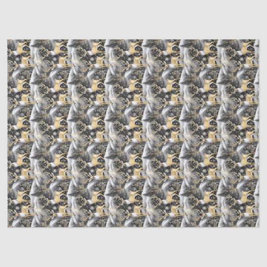 Papier Mousseline Black Gold Christmas Pattern#14 ID1009 (Recto)