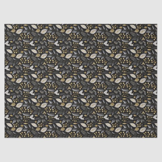 Papier Mousseline Black Gold Christmas Pattern#18 ID1009 (Recto)