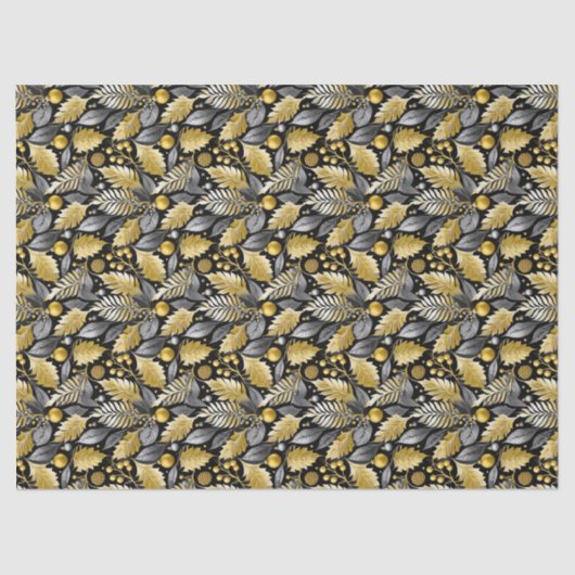 Papier Mousseline Black Gold Christmas Pattern#22 ID1009 (Recto)
