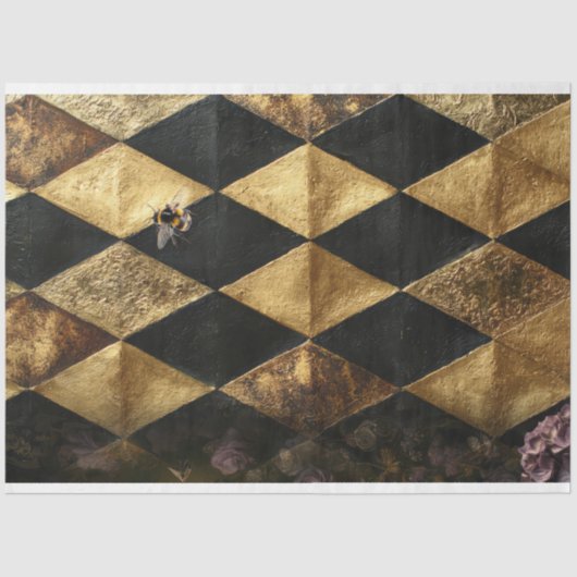 Papier Mousseline Black & Gold Diamond Checkers Pattern  (Recto)