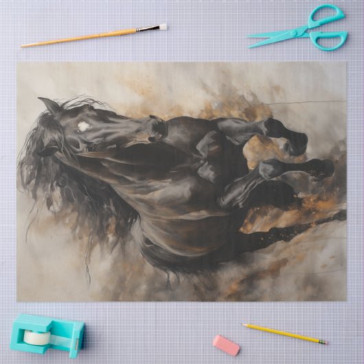 Papier Mousseline Black Horse Galloping (Artisanat)