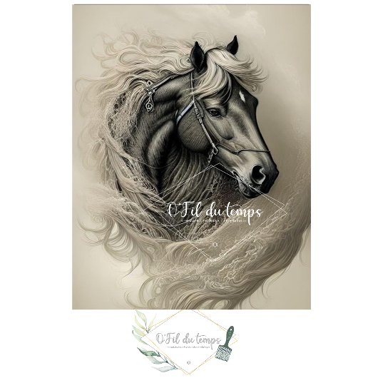 Papier Mousseline Black Horse in black and white