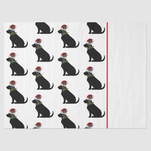 Papier Mousseline Black Lab Chien Noël Santa Hat Holly Moderne (Recto)