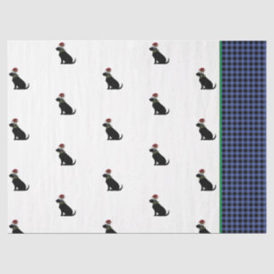 Papier Mousseline Black Lab Silhouette Motif de Noël Blue Check