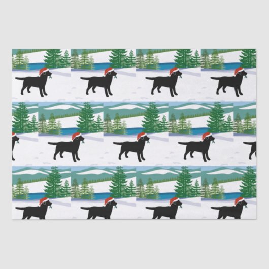 Papier Mousseline Black Labrador Christmas Winter View (Recto)