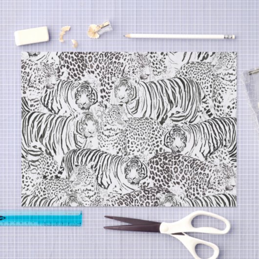 Papier Mousseline Black Leopard Tiger Animals Pattern (Artisanat)
