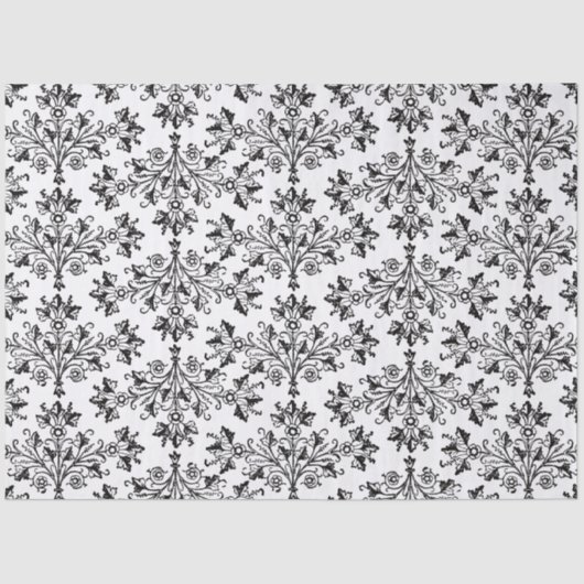 Papier Mousseline Black on White Elegant Floral Damask (Recto)