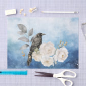 Papier Mousseline Black Raven White Flowers Blue Background (Artisanat)