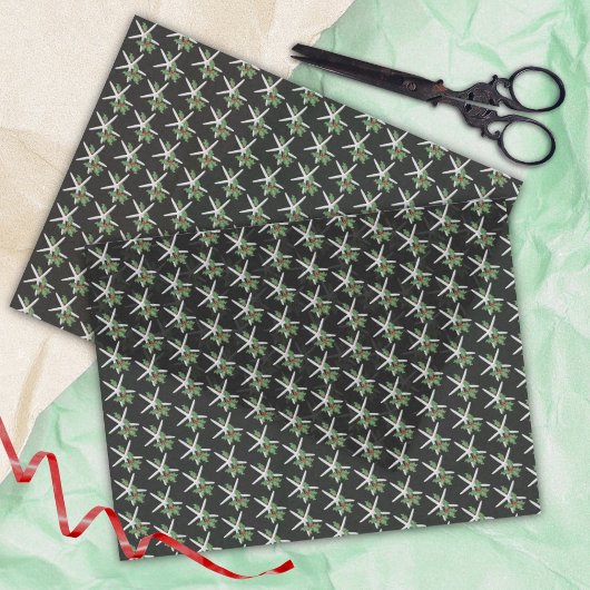 Papier Mousseline Black Starfish et Holly Christmas
