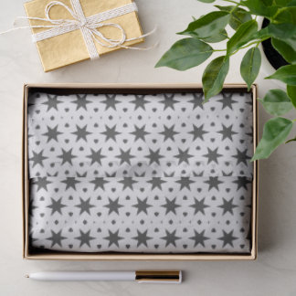 Papier Mousseline Black Stars on White Geometric Pattern