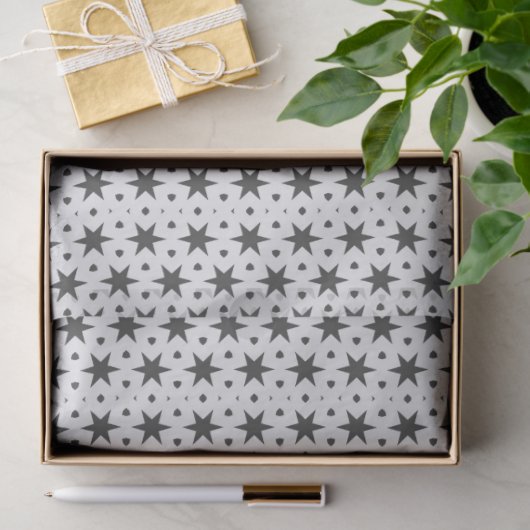 Papier Mousseline Black Stars on White Geometric Pattern (Cadeau)