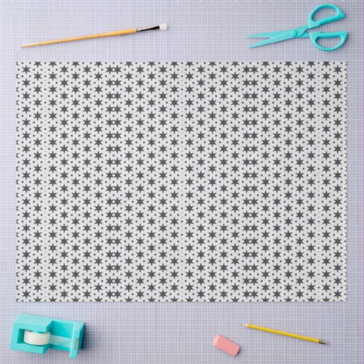 Papier Mousseline Black Stars on White Geometric Pattern (Artisanat)