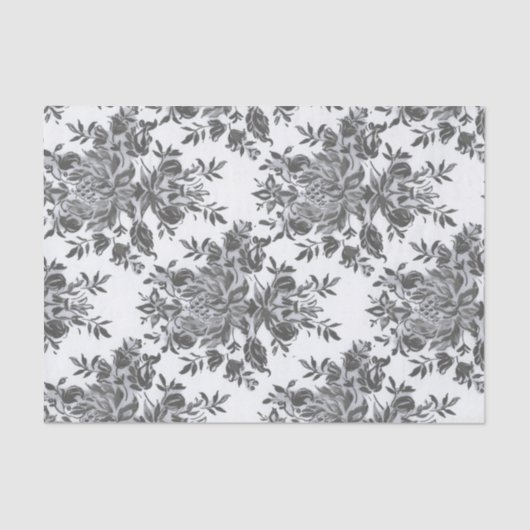 Papier Mousseline Black White Floral Antique collage victorien (Recto)