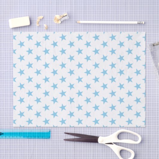 Papier Mousseline Blanc avec étoiles bleues (Artisanat)