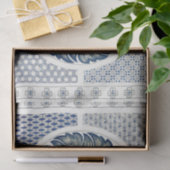 Papier Mousseline Blanc bleu Floral chinois rond (Cadeau)