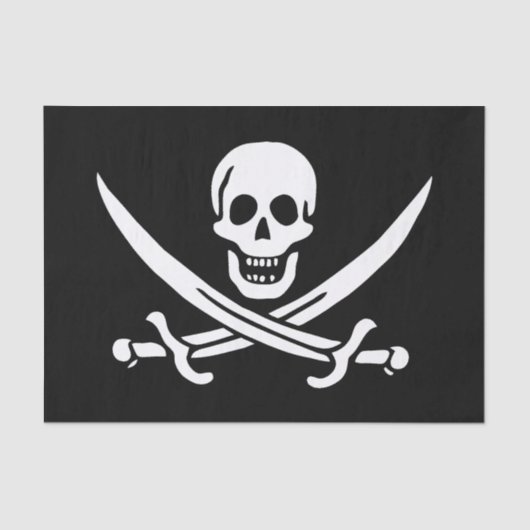 Papier Mousseline Blanc, Drapeau Pirate Calico Jack, Crâne & Cutlass (Recto)