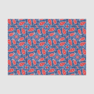 Papier Mousseline Blanc rouge floral mignon et blues-jean de Paisley