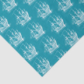 Papier Mousseline Blanc sur Turquoise Vent Motif bateau à voile (Détail)