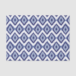 Papier Mousseline Blanc tribal Chevron de diamant d'Ikat de bleu