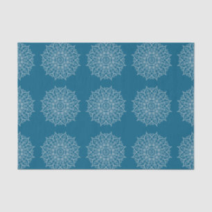 Papier Mousseline Blanc Turquoise bleu moderne Mandala Boho Découpag