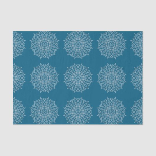 Papier Mousseline Blanc Turquoise bleu moderne Mandala Boho Découpag (Recto)