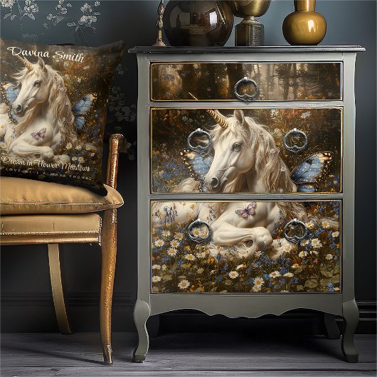 Papier Mousseline Blanc Unicorne Bleu Butterfly Meadow Imaginaire fl