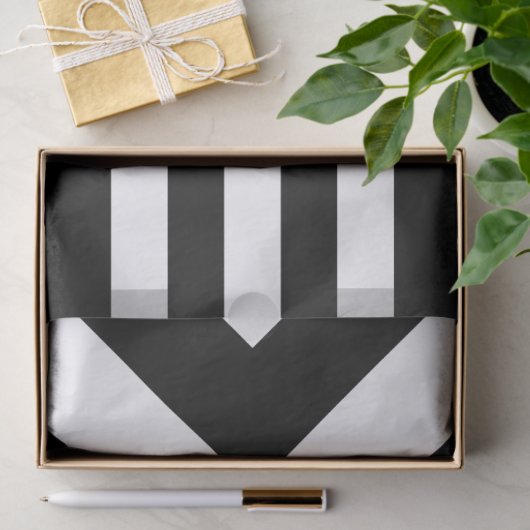 Papier Mousseline Blancs et Chevrons sur Noir avec Monogramme (Cadeau)