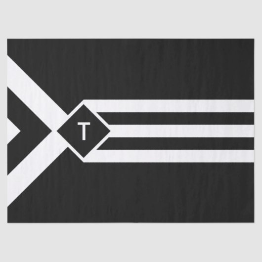 Papier Mousseline Blancs et Chevrons sur Noir avec Monogramme (Recto)