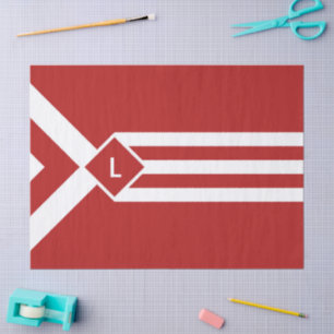 Papier Mousseline Blancs et Chevrons sur Rouge avec Monogramme