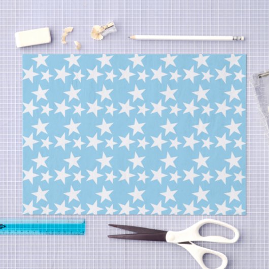 Papier Mousseline Bleu avec étoiles blanches (Artisanat)