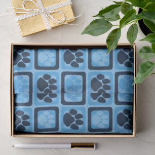 Papier Mousseline Bleu bébé clair et bleu marine Empreinte de patte