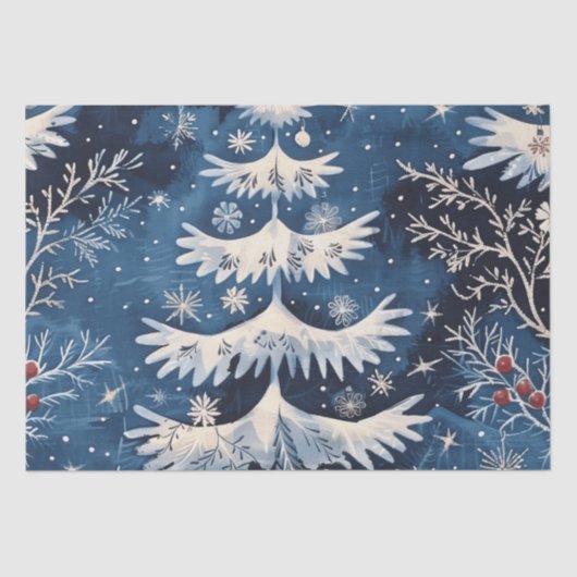 Papier Mousseline Bleu blanc Arbre de Noël Feuillet de Noël (Recto)