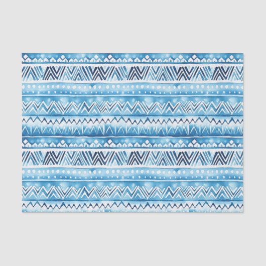 Papier Mousseline Bleu blanc bandes tribales (Recto)