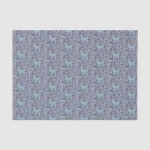 Papier Mousseline Bleu Blanc Cerf Intricte Nature Motif de Noël