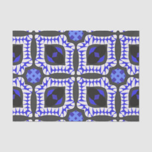 Papier Mousseline Bleu blanc gris ethnie Boho Africain Tribal Motif