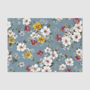 Papier Mousseline Bleu Blanc Jaune Rouge Ditsy Pastel Boho Vintage
