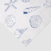 Papier Mousseline Bleu blanc Main dessinée Sea Shells Plage Été (Détail)