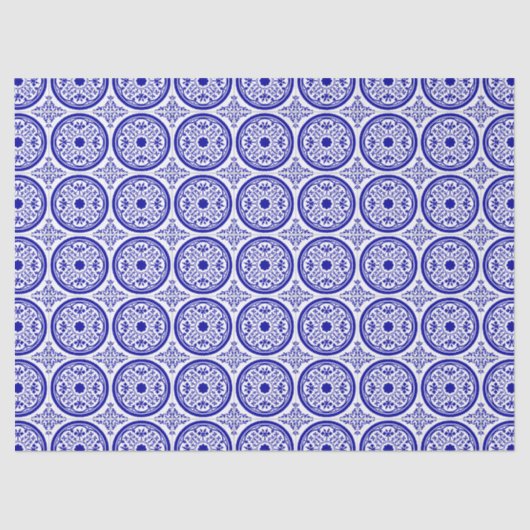 Papier Mousseline Bleu blanc Motif carrelage gothique (Recto)