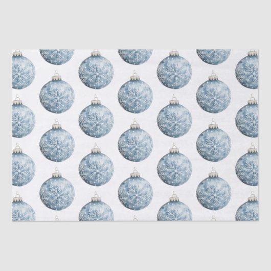 Papier Mousseline Bleu Blanc Noël Snowflakes Ornements (Recto)