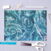 Papier Mousseline Bleu Blanc Turquoise Mer vague Splash Abstraction (Artisanat)