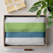 Papier Mousseline Bleu Blanc Vert Frappes Verticales (Cadeau)
