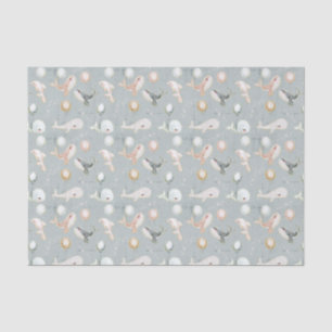 Papier Mousseline Bleu bleu pastel gris rose baleine dauphin