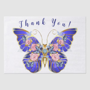 Papier Mousseline Bleu bleu rose or papillon Merci Floral