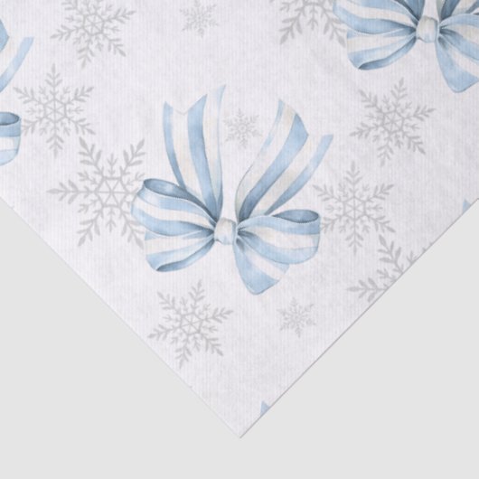 Papier Mousseline Bleu Bow Silver Snowflake thème hiver (Détail)