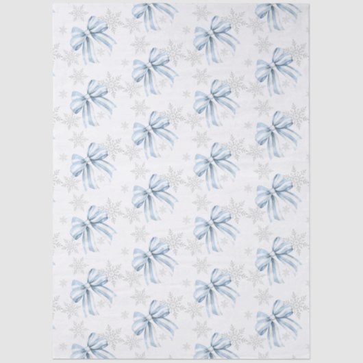Papier Mousseline Bleu Bow Silver Snowflake thème hiver (Recto)