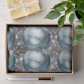 Papier Mousseline Bleu Chic Boules de Noël Argent Étincelles (Cadeau)