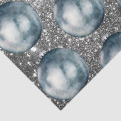 Papier Mousseline Bleu Chic Boules de Noël Argent Étincelles (Détail)