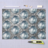 Papier Mousseline Bleu Chic Boules de Noël Argent Étincelles (Artisanat)
